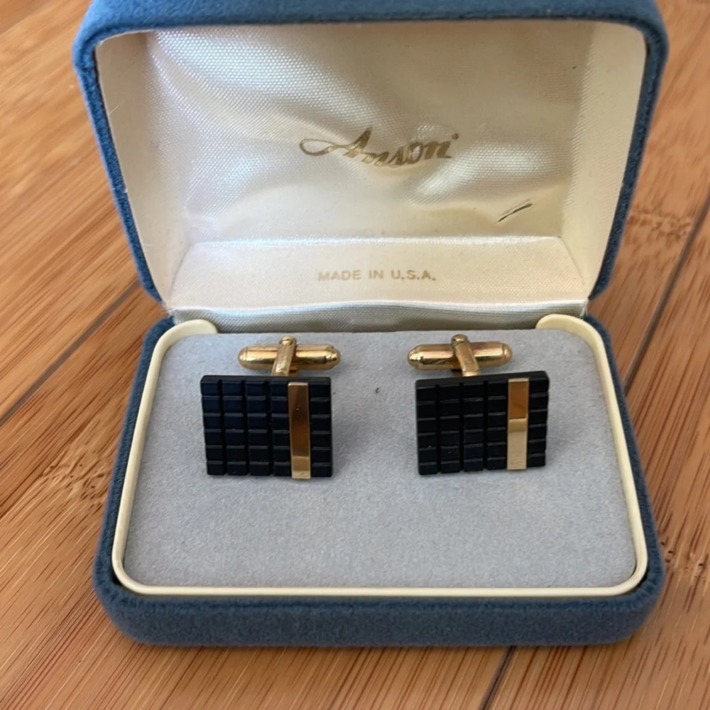 Vintage Men’s Gold/Black Fancy Cufflinks Jewerly square cufflinks